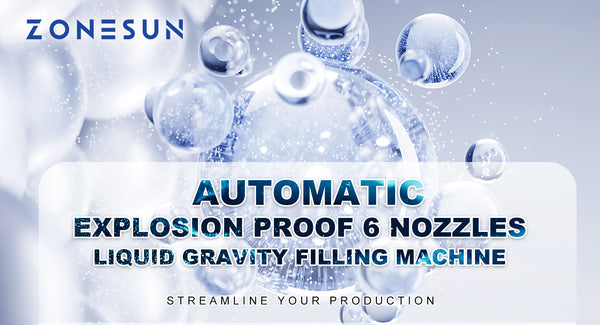 Streamline Your Production with ZONESUN ZS-YTEX1 Automatic Explosion Proof 6 Nozzles Liquid Gravity Filling Machine