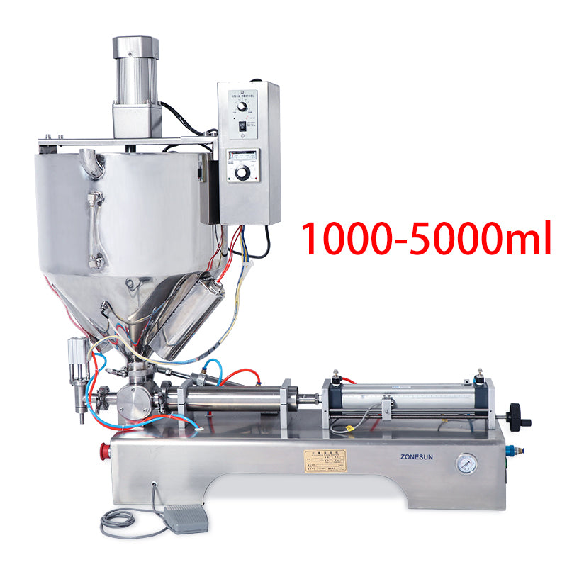 ZONESUN ZS-GTJH1 Pneumatic Single Nozzle Paste Filling Machine With Mixer And Heater - 1000-5000ml / 110V - 1000-5000ml / 220V