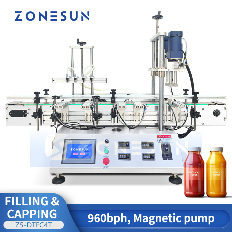 ZONESUN ZS-DTFC4T Tabletop Juice Beverage Bottle Filling and Capping Machine