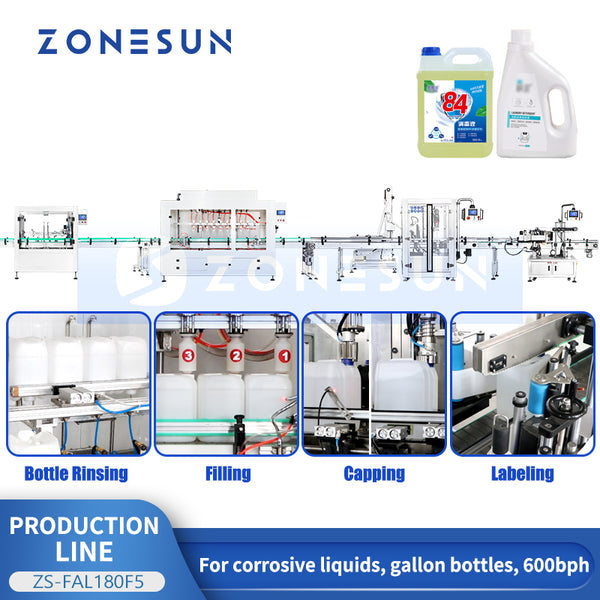 ZONESUN ZS-FAL180F5 Corrosive Liquid Packaging line For Gallon Bottle