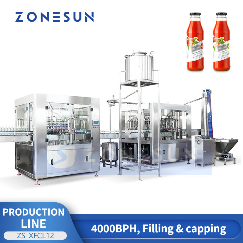 ZONESUN ZS-XFCL12 High Speed Glass Bottle Juice Water Filling and Capping Production Line