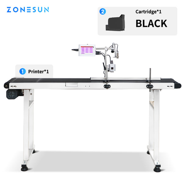 ZONESUN Inkjet Printer Date Coding Machine 12.7mm Code Production Line ZS-DC127 - 110V / Black