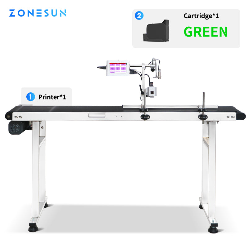 ZONESUN Inkjet Printer Date Coding Machine 12.7mm Code Production Line ZS-DC127 - 110V / Green